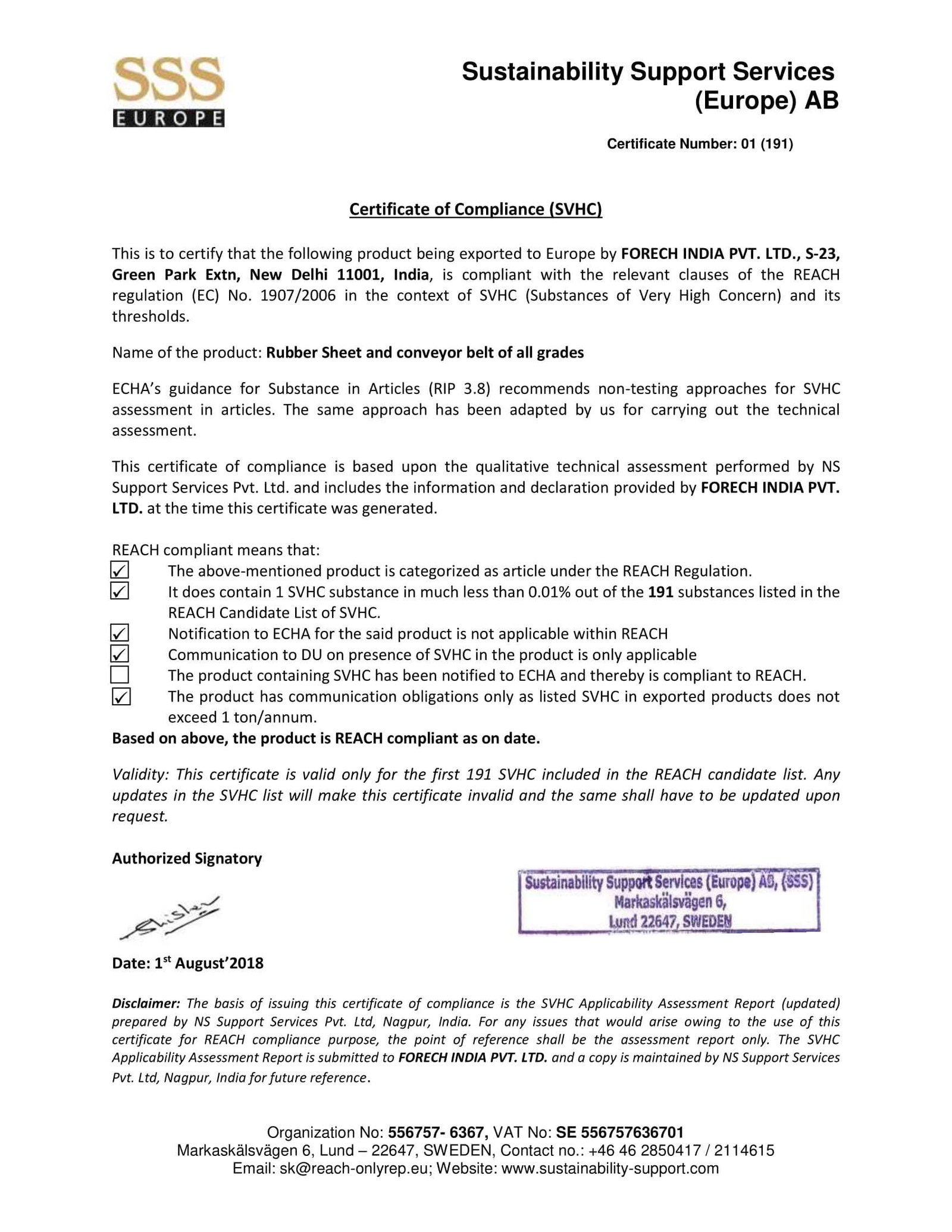 Escaneo del certificado ALCANCE para Forech India Private Limited