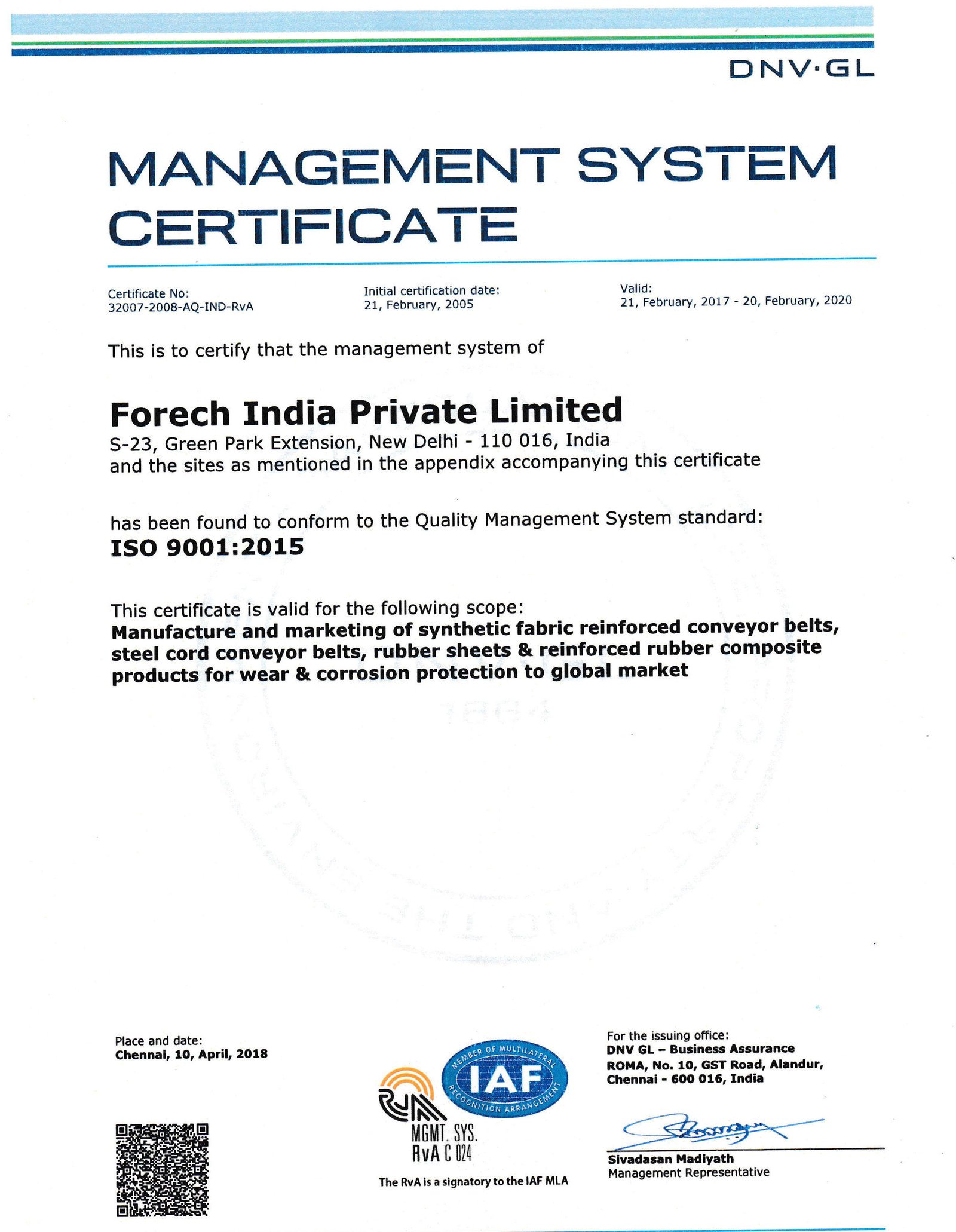 Scan of ISO 9001:2015 certificate